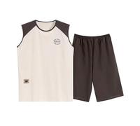 2025 Pigiama estivo da uomo 2024 Puro cotone, gilet largo, senza maniche, può essere indossato fuori casa Pigiama a quadri, grigio., 3XL