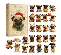2025 Pug Calendario 'Avvento natalizio - 24 giorni decorazioni per cani in acrilico 2D, , calendario per gli amanti dei cani, bambini, adulti, come