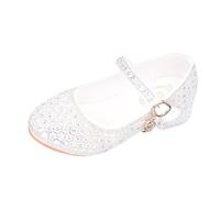 2025 Ragazze Cristallo Scarpe Bambini Tacchi Alti Ragazze Scarpe Individuali Piano Performance Walk Show Fiore Ragazza Vestito Pantofole 31, bianco, 30 EU Étroit