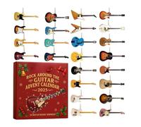 2025 Rock Around the Guitar Advent Calendar, Cotto alla rovescia di Natale a 24 chitarre, squisito, Creative Cute 24 diversi stili di ornamenti per chitarre 2D, Amanti strumenti musicali