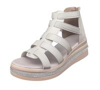 2025 - Sandali da donna con plateau molti nastri, punta aperta, cinturino alla caviglia, sandali a scorrimento alla moda, sandali Jack da donna rosso, beige., 39 EU