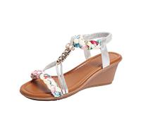 2025 Sandali Donna Estate Elegante Piatto Strass Boemia T-Strap Donne Suole Morbide Scarpe Estate Glitter Flip Flops Elastico Slingback Ragazze Scarpe Da Spiaggia, argento, 41 EU
