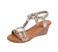 2025 Sandali Donna Estate Elegante Piatto Strass Boemia T-Strap Donne Suole Morbide Scarpe Estate Glitter Flip Flops Elastico Slingback Ragazze Scarpe Da Spiaggia, gold, 42 EU