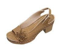2025 - Scarpe casual comode da donna con punta aperta aperta con tacco a zeppa a fiore cava sandali sandali da donna con glitter scarpe ballerina, marrone, 37 EU