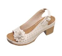 2025 - Scarpe casual comode da donna con punta aperta aperta con tacco a zeppa a fiore cava sandali sandali da donna con glitter scarpe ballerina, beige., 43 EU