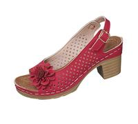 2025 - Scarpe casual comode da donna con punta aperta aperta con tacco a zeppa a fiore cava sandali sandali da donna con glitter scarpe ballerina, Colore: rosso, 43 EU