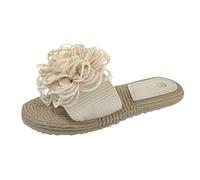 2025 scarpe da donna comode pantofole piatte alla moda fiore un piede pantofole da spiaggia cose estive da donna, Beige, 39.5 EU