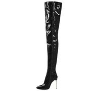 2025 Scarpe Da Donna Moda Stivali Lunghi Al Ginocchio Tacchi Alti Sopra Il Ginocchio Pieghe Camoscio Lungo Stivali Western Cowboy Boot, Nero , 39 EU