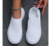 2025 Scarpe da ginnastica autunnali per donna, moda primavera/autunno, casual, bianche, leggere, traspiranti, slip-on, antiscivolo, tomaia in maglia, taglie comode, scarpe sportive da running per donn