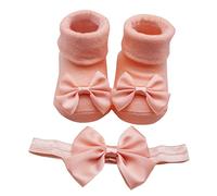 2025 - Scarpe per bambini con fondo morbido Bowkot Floor, 1 pezzo + 1 fascia per capelli con fiocco, taglia 6, Arancione, Small