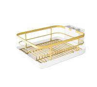 2025 scolapiatti per stoviglie e posate in ABS con porta utensili, scolapiatti per stoviglie, cucchiai, forchette, bacchette, oro, nero e bianco, 1 pezzo (oro, 34 x 26 x 16 cm)