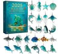 2025 Sea Glass Marine Life Advent Calendar - 24 Days Ocean-Themed Christmas Countdown Calendar, Kids Christmas Countdown with 24 Sea Animal Decorations, Cute Coastal Gift Set (1Pcs)