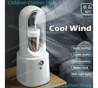 2025 senza lama con luce notturna Spray Air Cooler Umidificatore Ventilatore USB Ventilatore da tavolo Ventilatore portatile silenzioso per condizionatore d'aria WHITE