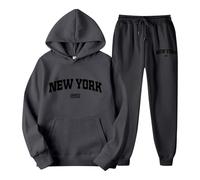 2025 Set di felpe con cappuccio da jogging con stampa a lettere per coppie, unisex, tema york, abbigliamento casual, comoda ed elegante tuta con felpa gatto, grigio scuro, S