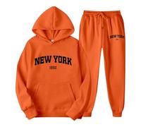 2025 Set di felpe con cappuccio da jogging con stampa a lettere per coppie, unisex, tema york, abbigliamento casual, comoda ed elegante tuta con felpa gatto, Colore: arancione., S