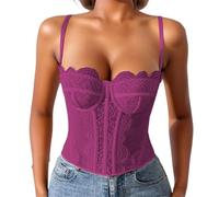 2025 Shapewear Corsetto Top per Le Donne Bustier In Pizzo Corsetto Top con Cinghie Donne Che Uscono Partito Crop Top, Rosa acceso, XL