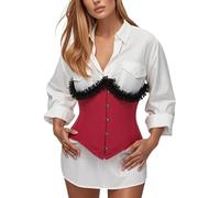 2025 Shapewear Ladies Shapewear moda pizzo corsetto retrò stile corte, Rosso, 3XL