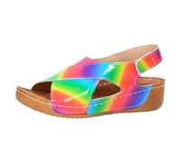 2025 Signore Estate Arcobaleno Colore Gradiente Lucido Pelle Slope Tacco Fondo Spessa Grandi Dimensioni Pesce Bocca Sandali Donna Tanga Sandali Taglia 9, Multicolore, 36.5 EU