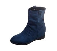 2025 Signore Stile Britannico Moda Tinta Unita Camoscio Pieghe Testa Rotonda Casual Breve Stivali Da Donna Originale Breve Gloss Rain Boots, Blu, 38.5 EU