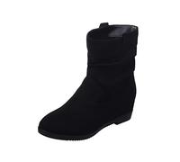 2025 Signore Stile Britannico Moda Tinta Unita Camoscio Pieghe Testa Rotonda Casual Breve Stivali Da Donna Originale Breve Gloss Rain Boots, Nero , 38 EU
