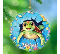 2025 Simpatica tartaruga che attraversa il muro ricordo a forma di tartaruga, decorazione personalizzata per albero di Natale amante delle tartarughe, regalo di Natale da parete rotta per bambini