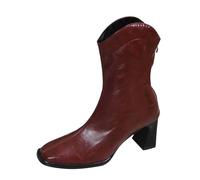 2025 Stivali da cowboy occidentali con tacco e quadrato, Stivali da donna dall'Europa e dagli Stati Uniti con scollo a V e cerniera sul retro, scarpe medie alte Adatto per solette da donna, Colore