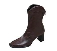 2025 Stivali da cowboy occidentali con tacco e quadrato, Stivali da donna dall'Europa e dagli Stati Uniti con scollo a V e cerniera sul retro, scarpe medie alte Adatto per solette da donna, caffè, 42