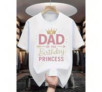 2025 Summer Casual Dad Birthday Princess Graphic T-Shirt - Soft Breathable Round Neck Tee with Crown & Arrows Print, Black with & Golden Lettering, Regular Fit for Father's Gifts & Celebrations, Casua