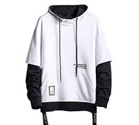 2025-Sweat Con Cappuccio Uomo Manica Lunga- Felpa di Grandi Dimensioni Casual Faux in Due Pezzi Ample Patchwork Pullover Chic con Cordino Di Serraggio Passamontagna Stile Hip-Hop Hoodie