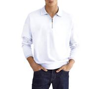 2025-Sweat Uomo Senza Cappuccio- Polo Manica Lunga Collo Risvolto con Zippata Casual Tinta unita Confortevole Ample Pullover Chic Tutti I Giorni Temperamento Passa-Ovunque Rugby Top