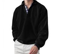 2025-Sweat Uomo Senza Cappuccio- Polo Manica Lunga Grande Vita Collo Risvolto Casual Tinta Unita Confortevole Ampio Pullover Chic Tutti I Giorni Temperamento Passa-Ovunque Basic Top