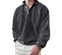 2025-Sweat Uomo Senza Cappuccio- Polo Manica Lunga Grande Vita Collo Risvolto Casual Tinta Unita Confortevole Ampio Pullover Chic Tutti I Giorni Temperamento Passa-Ovunque Basic Top