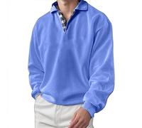 2025-Sweat Uomo Senza Cappuccio- Polo Manica Lunga Grande Vita Collo Risvolto Casual Tinta Unita Confortevole Ampio Pullover Chic Tutti I Giorni Temperamento Passa-Ovunque Basic Top