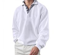 2025-Sweat Uomo Senza Cappuccio- Polo Manica Lunga Grande Vita Collo Risvolto Casual Tinta Unita Confortevole Ampio Pullover Chic Tutti I Giorni Temperamento Passa-Ovunque Basic Top