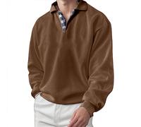 2025-Sweat Uomo Senza Cappuccio- Polo Manica Lunga Grande Vita Collo Risvolto Casual Tinta Unita Confortevole Ampio Pullover Chic Tutti I Giorni Temperamento Passa-Ovunque Basic Top