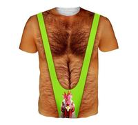2025 T-Shirt Uomo con Petto Peloso Stampa 3D Girocollo, Manica Corta Equitazione Uomo, verde, M