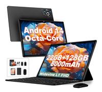 2025 Tablet 10 pollici Android 14, 22GB RAM 128GB ROM/TF 1TB, Processore Octa-Core, 8000mAh, Corpo in Metallo, Face ID, Doppio WiFi, 8MP+5MP, Widevine L1, Protezione Occhi, Tastiera, Mouse, Black