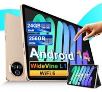 2025 Tablet 11 pollici da Touch Android 14, 24 GB RAM + 256 GB ROM (2TB TF), Octa-Core, UFS 2.2 Flash, FHD IPS, 8000 mAh, Suono 3D, 13MP + 5MP, Dual WiFi, BT 5.0, Widevine L1, Face ID, Oro