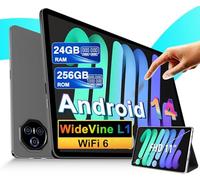 2025 Tablet 11 pollici da Touch Android 14, 24 GB RAM + 256 GB ROM (2TB TF), Octa-Core, UFS 2.2 Flash, FHD IPS, 8000 mAh, Suono 3D, 13MP + 5MP, Dual WiFi, BT 5.0, Widevine L1, Face ID, Grigio