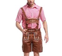 2025 Tedesco 2PC Stage Costume Suit 1PC Shirt+1PC Bib Short Traditional Beer Festival Abbigliamento Plaid Camicia Ricama Bretella Suit Cosplay Deku Costume Ragazza, cachi, M