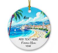 2025 Testo personalizzato e nome Nizza Francia Beach Ornamenti in ceramica, Bella vista panoramica ricordo di Natale, Regali personalizzati Costa Azzurra Ornamento per Esplora gli amanti, Ornamento in