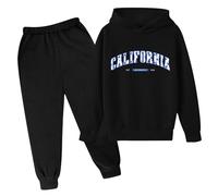 2025 Tuta Bambini Ragazzo Felpata Set per vestibilità ampia due pezzi casual Sportiva Felpa Maniche Lunghe e Pantaloni Tinta Unita con Cappuccio Autunno Inverno Regalo
