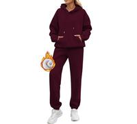 2025 Tuta Donna Inverno Pile Oversize Tuta Completa 2 Pezzi Manica Lunga Felpa con Cappuccio e Pantaloni Set Due Pezzi Set Sportivi Fitness Jogging Abbigliamento Sportivo Sweatshirt, Vino, S