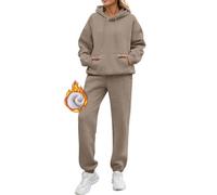 2025 Tuta Donna Inverno Pile Oversize Tuta Completa 2 Pezzi Manica Lunga Felpa con Cappuccio e Pantaloni Set Due Pezzi Set Sportivi Fitness Jogging Abbigliamento Sportivo Sweatshirt, beige, S