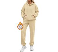 2025 Tuta Donna Inverno Pile Oversize Tuta Completa 2 Pezzi Manica Lunga Felpa con Cappuccio e Pantaloni Set Due Pezzi Set Sportivi Fitness Jogging Abbigliamento Sportivo Sweatshirt, Kaki, M