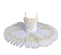 2025 tutù di Balletto Professionale per Ragazze Rosa, Vestito da Concorso per Ballerina di Pancake Vestito da Balletto per Bambini Lago dei Cigni Abiti da Ballo,Bianca,160