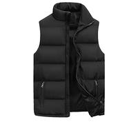 2025 Uomini Donne Autunno E Inverno Moda Casual Tinta Unita Cerniera Senza Maniche Imbottito Gilet Top Caratteristiche Gilet Da Lavoro, Nero , XXL