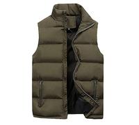 2025 Uomini Donne Autunno E Inverno Moda Casual Tinta Unita Cerniera Senza Maniche Imbottito Gilet Top Caratteristiche Gilet Da Lavoro, Verde militare, XL