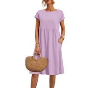 2025 Vestiti da Donna Estivi Girocollo Manica Corta Vestiti Casual Abito in Lino Eleganti Tinta Unita Vestito Boho Abiti al Ginocchio Larghe Abito da Spiaggia