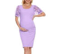 2025 Vestiti di maternità Fornitore di vestiti per l'allattamento al seno Vestito da maternità Abito da donna in rete a maniche corte Trailing Photoshoot Dress, Viola, L
